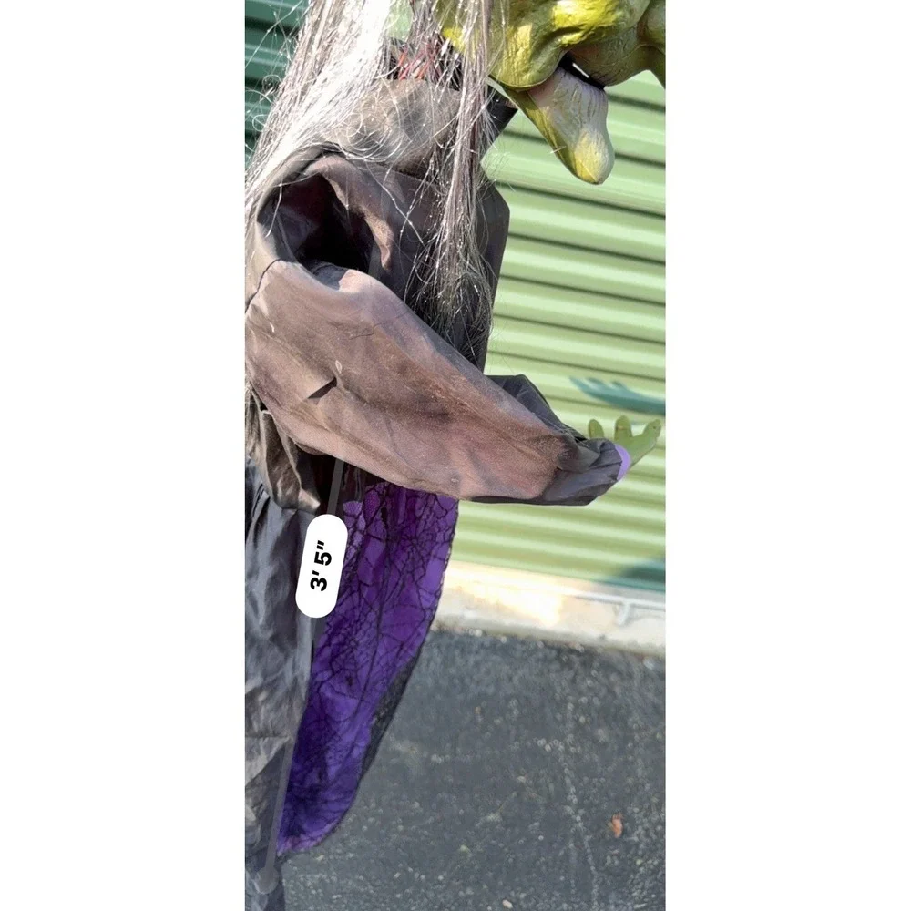 Vintage Gemmy Animated Hanging Witch Halloween Prop Green Purple 3ft 5in